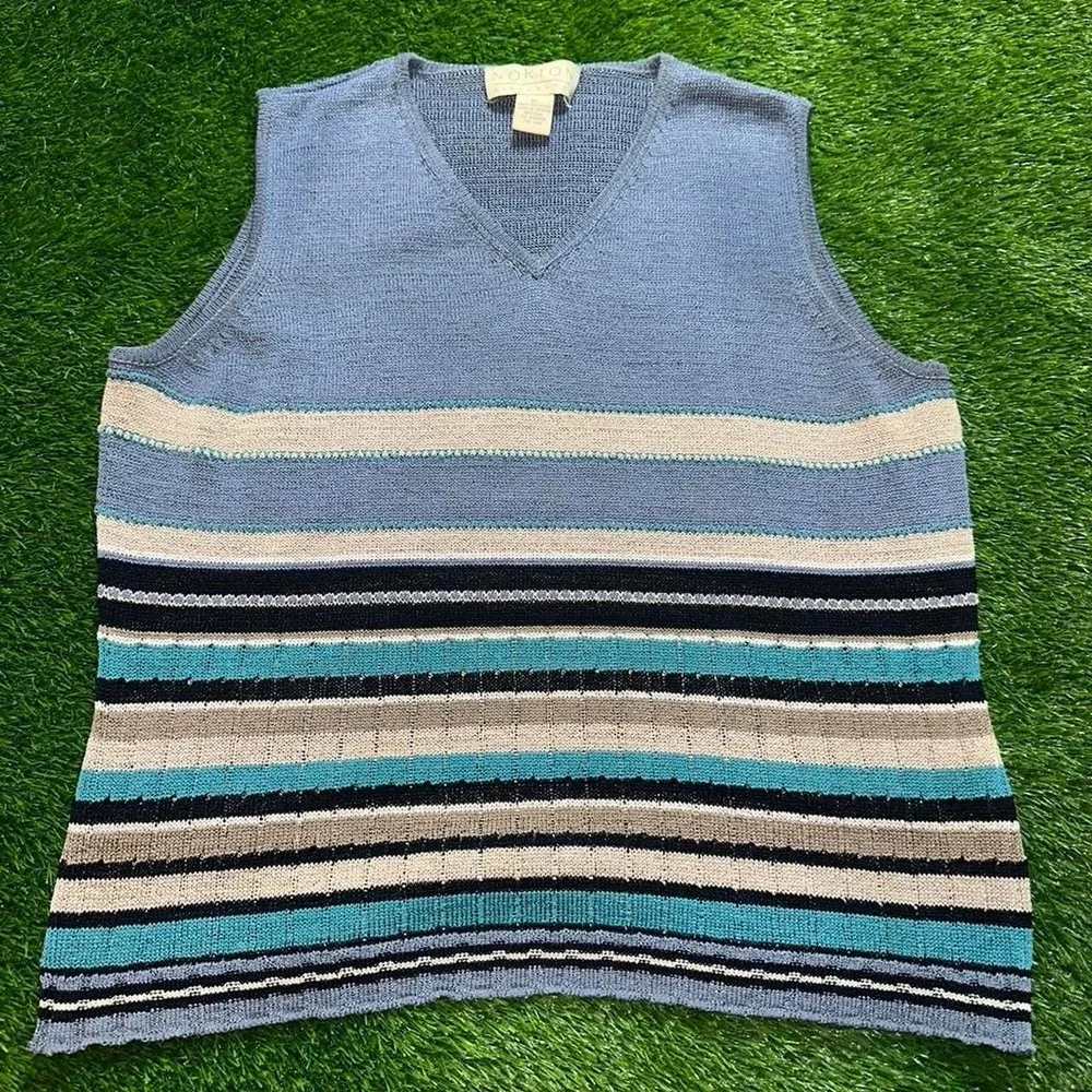 Vintage 90s blue striped sweater vest